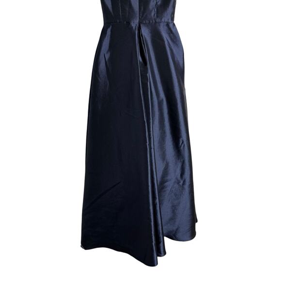 Monique Lhuillier Navy Blue Lace Satin Short Sleeve A-Line V-Neck Ball Gown 4 - Picture 11 of 13